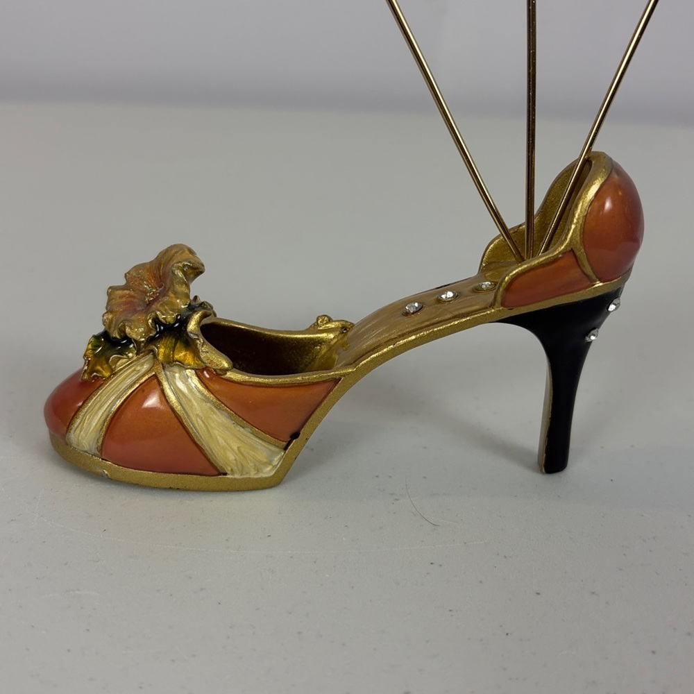 Decorative High Heel Shoe Photo Holder Memo Clip Stand Gold Orange Rhinestone - Picture 3 of 12